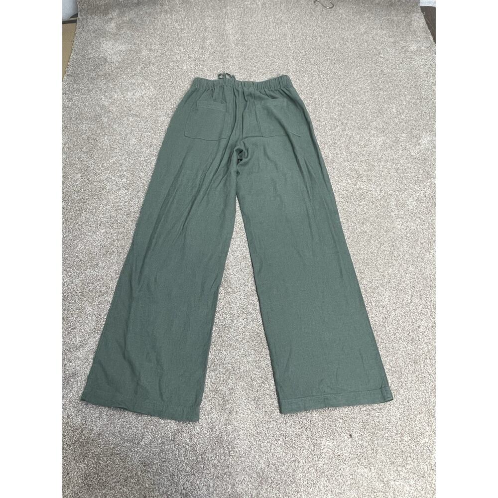 Coastal Beachy Nautical Wide Leg Linen Pants XS Drawstring pull on Patch Pockets